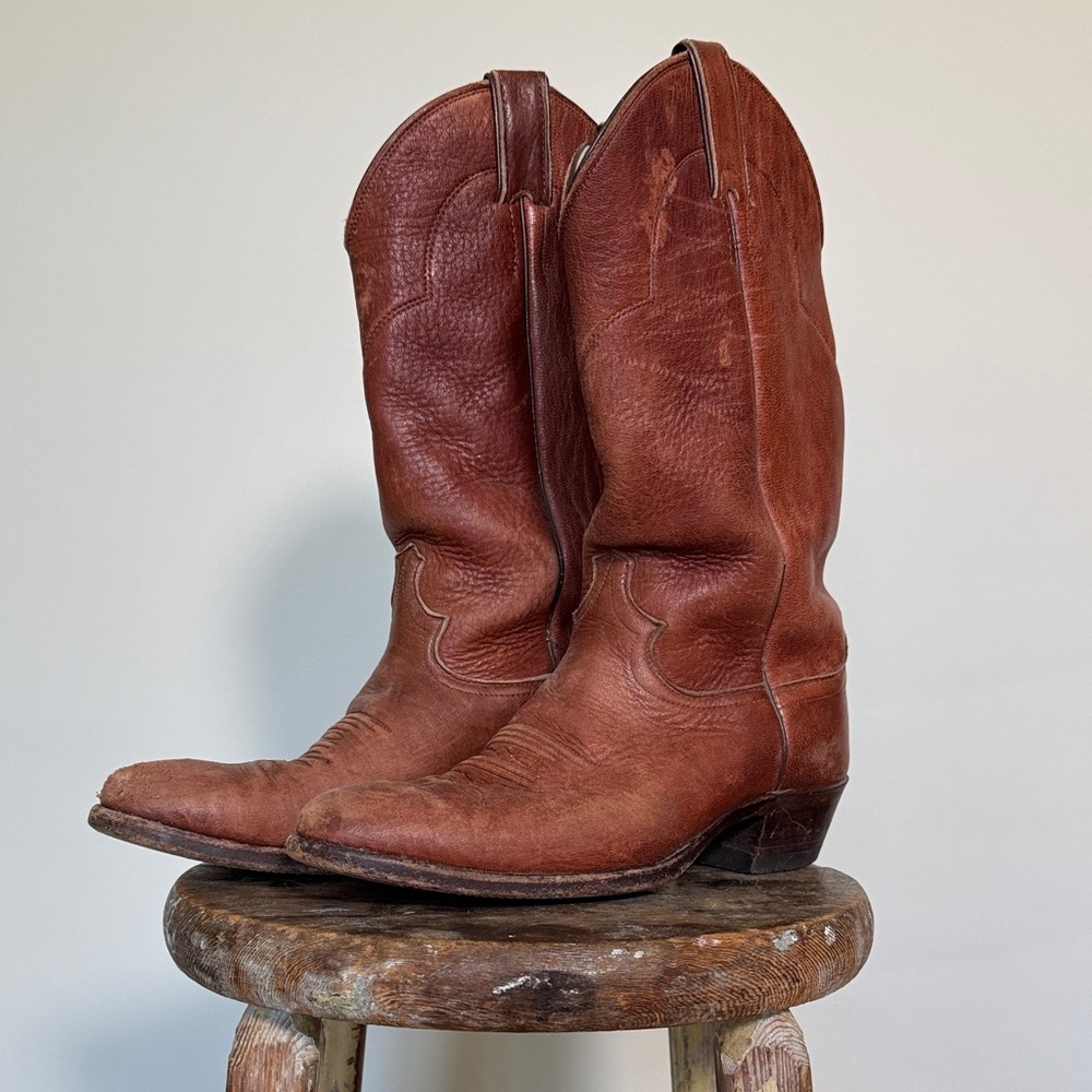 Justin Vintage Men’s Leather Western Boot in Tan, Size 7